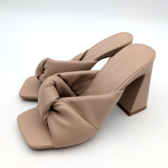 Open Edit Saydee Block Heel Sandal Knot Front Women's Brown Size US6M EU37 - Picture 1 of 10